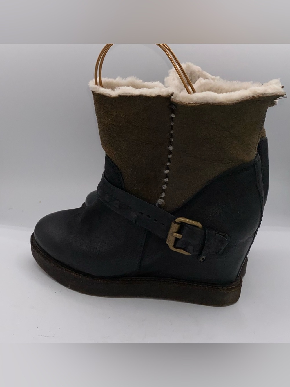 A.S. 98 Women’s Wedge Sherpa Boots 38  US Sz 7.5 Black Brown *SEE PICS*   AA18